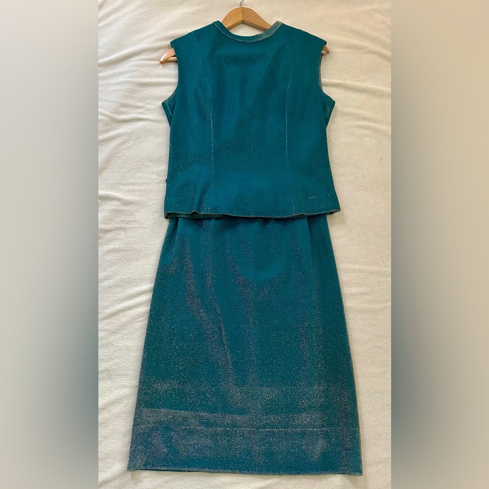Handmade Vintage 1960s Two-Piece Iridescent Teal Set
